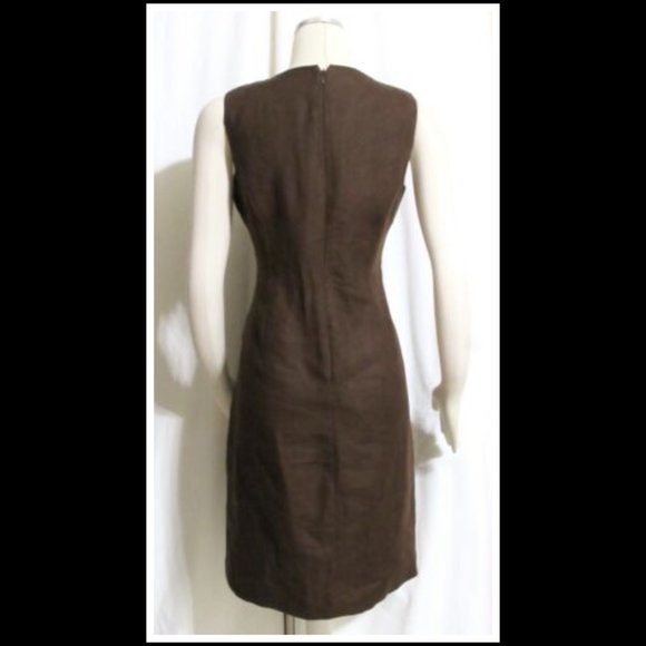 LADIES TALBOTS BROWN LINEN BEADED SHEATH DRESS Sz 4 ORIG $167 - Picture 3 of 3
